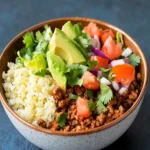 Taco Ground Beef & Cauliflower Rice Skillet for Family Fun First Image First Image