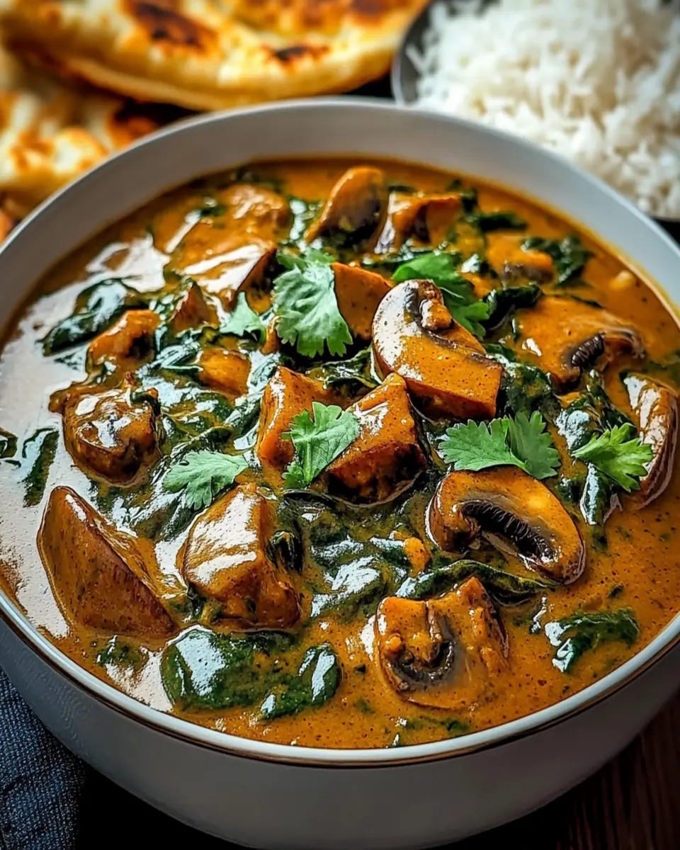 Flavorful Spinach and Mushroom Curry - Easy Indian Recipe First Image First Image