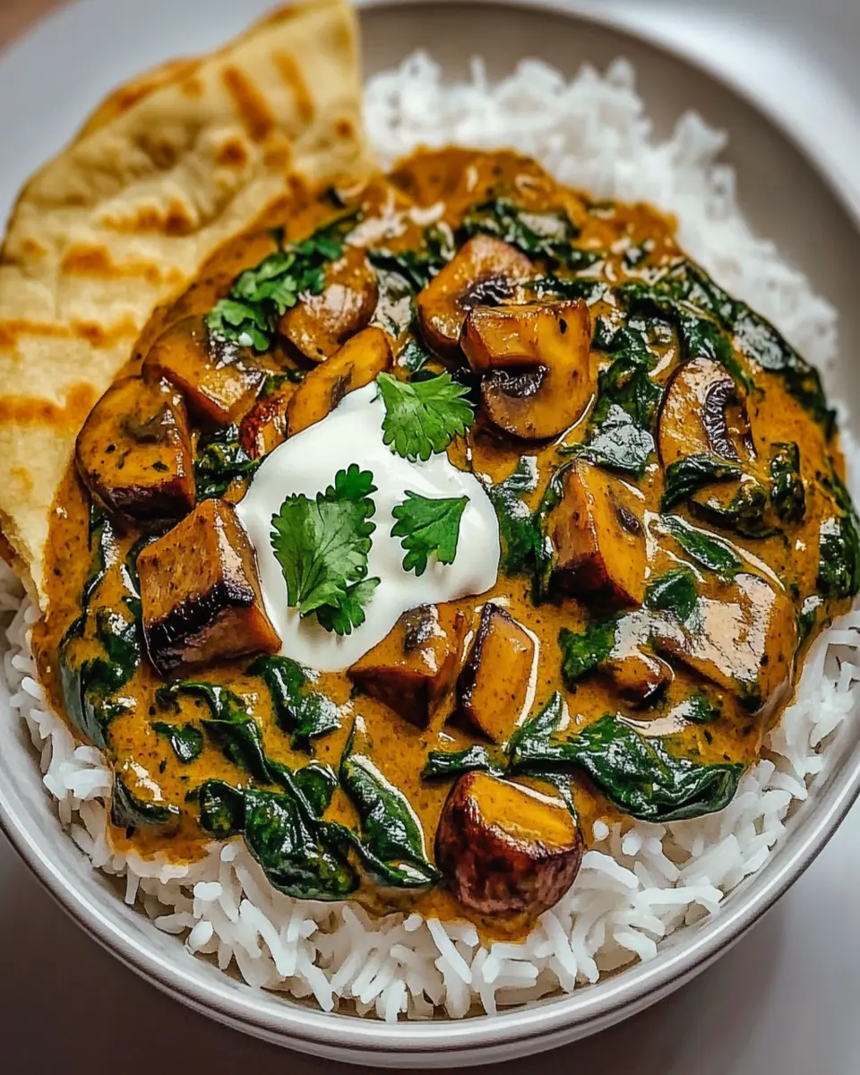 Flavorful Spinach and Mushroom Curry - Easy Indian Recipe First Image First Image