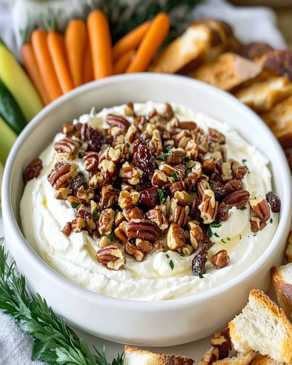 Whipped Goat Cheese Dip with Pecan Date Topping First Image First Image