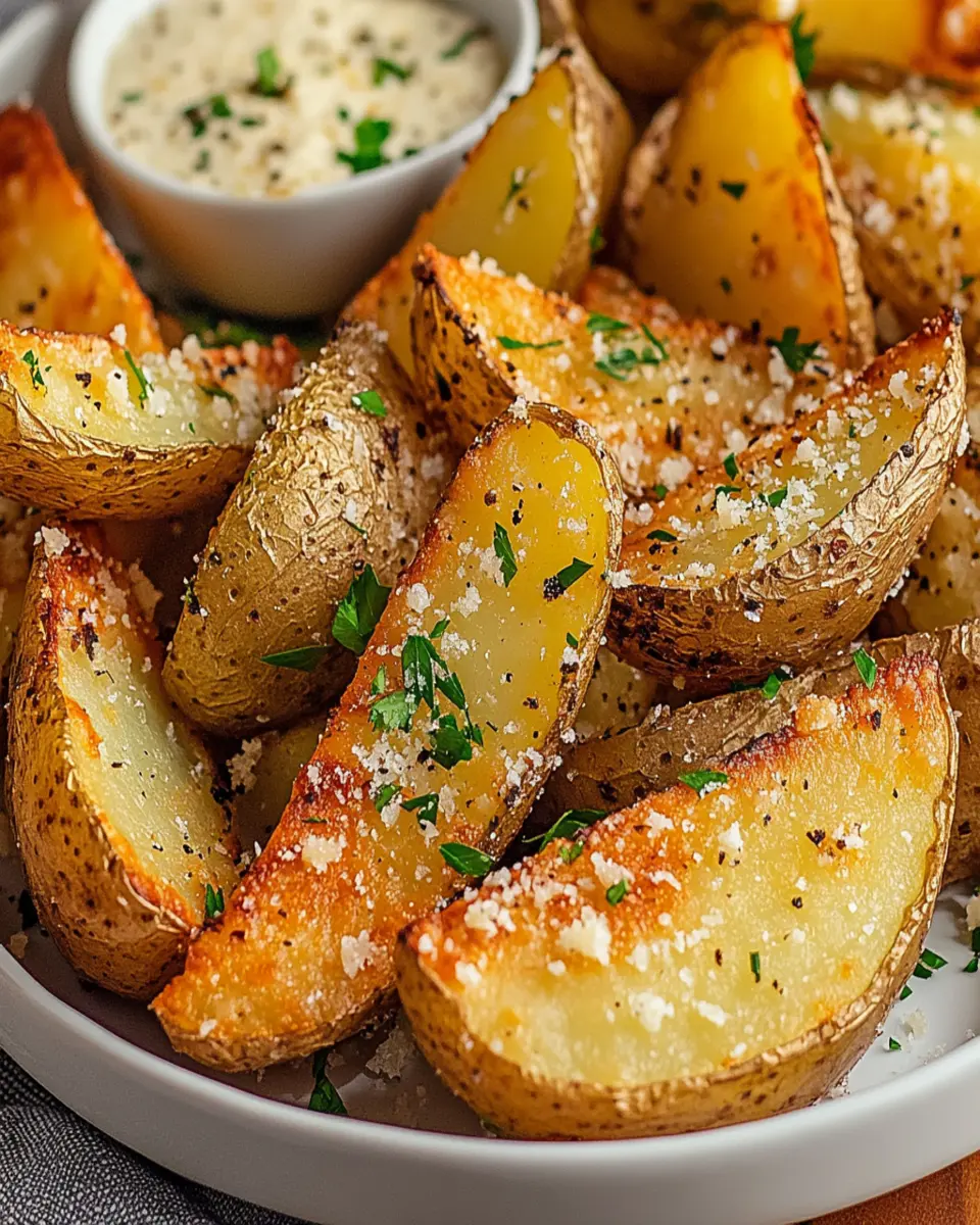 Irresistibly Crispy Garlic Parmesan Potato Wedges Recipe First Image First Image