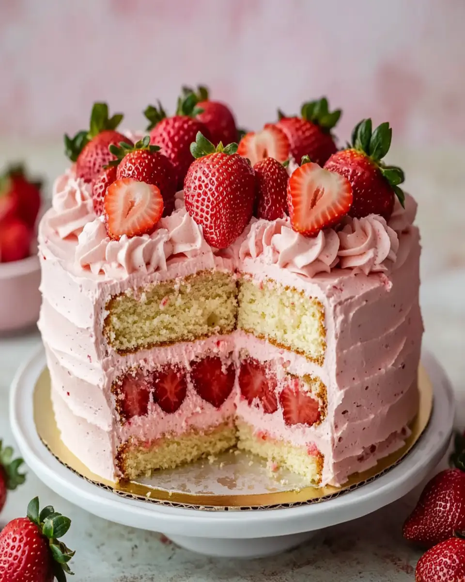 Fresh Strawberry Cake with Strawberry Buttercream First Image First Image