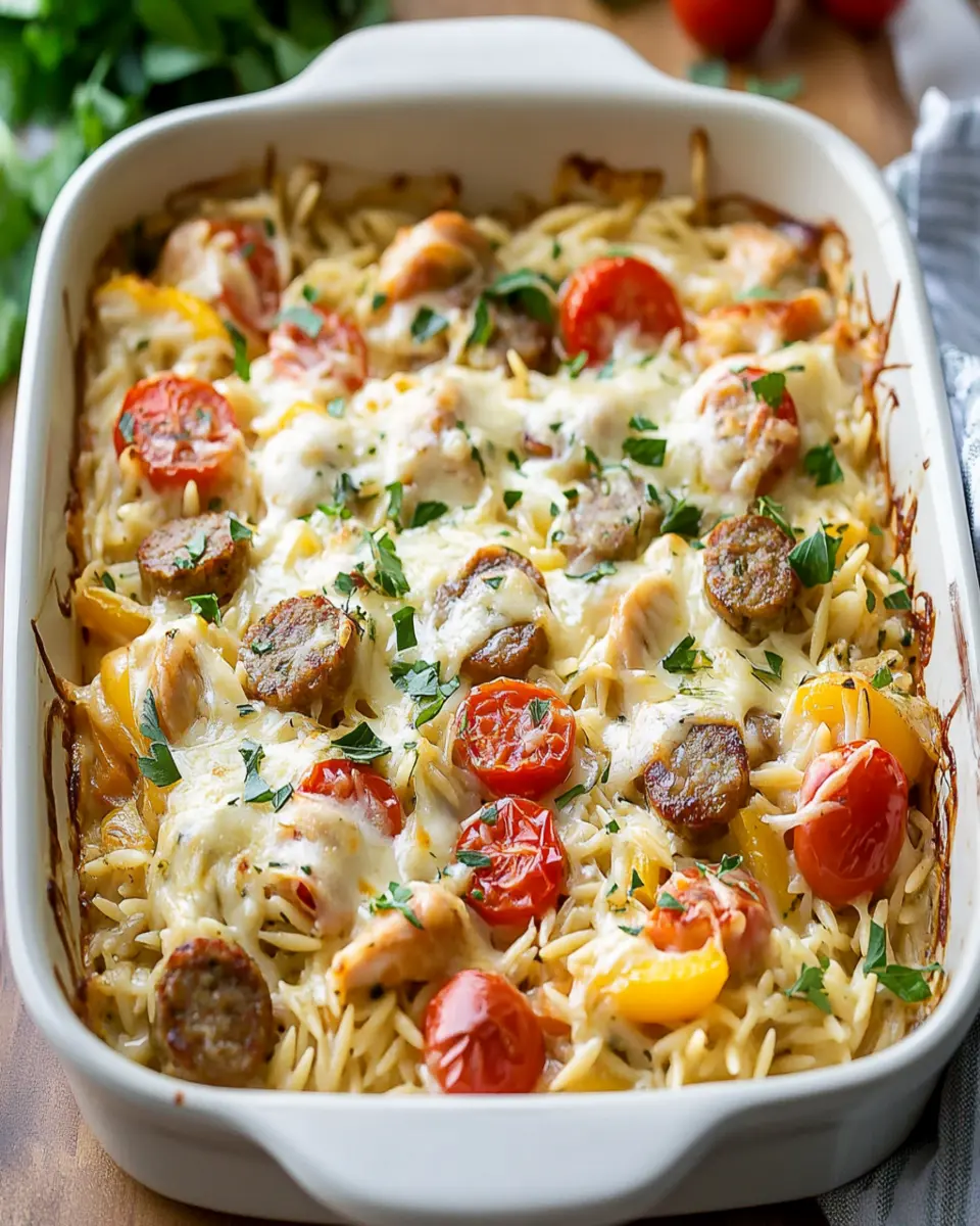 Chicken Sausage Orzo Boursin Bake First Image First Image