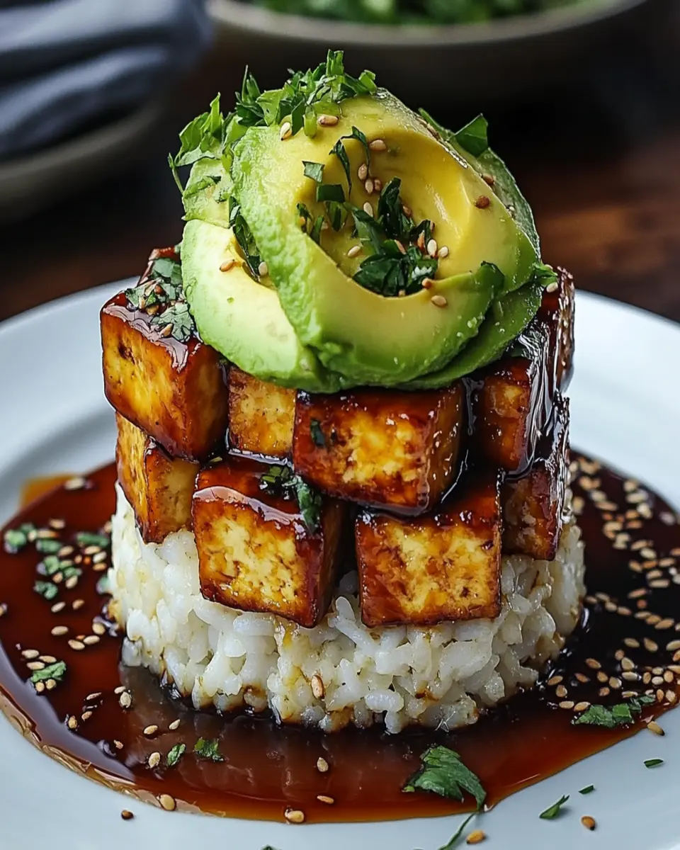 Crispy Teriyaki Tofu & Avocado Rice Stack – Easy Recipe! First Image First Image