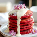 Red Velvet Pancakes with Cream Cheese Icing First Image First Image