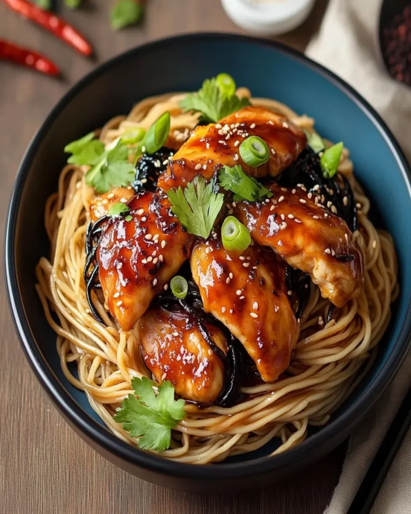Honey Soy Chicken with Spicy Black Vinegar Noodles First Image First Image